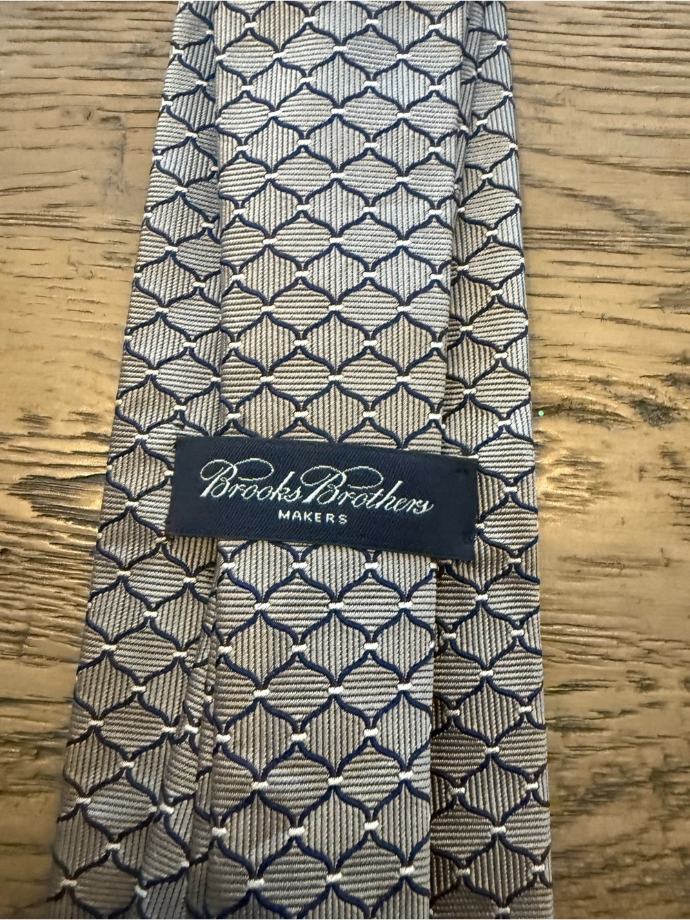 Brooks Brothers Silver and Navy Geometric Silk Tie
